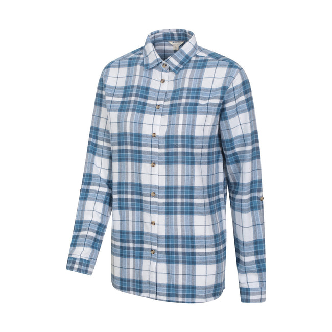 Corn Blue - Side - Mountain Warehouse Womens-Ladies Balsam Brushed Flannel Longline Shirt
