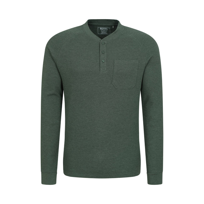 Khaki Green - Front - Mountain Warehouse Mens Selby Waffle Henley T-Shirt