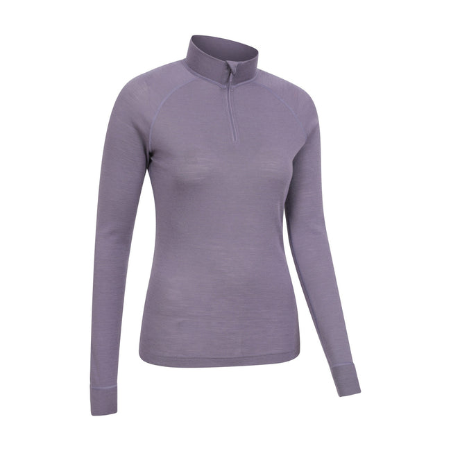 Dusky Purple - Side - Mountain Warehouse Womens-Ladies Merino Wool Zip Neck Thermal Top