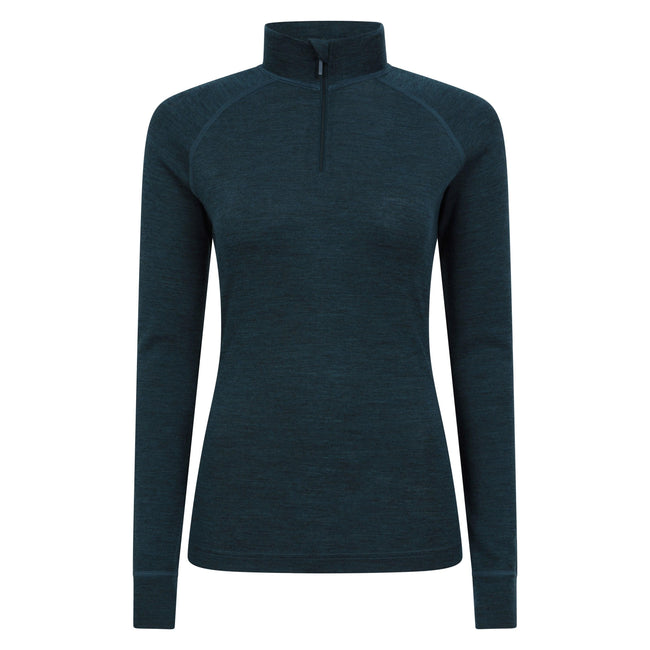 Teal - Front - Mountain Warehouse Womens-Ladies Merino Wool Zip Neck Thermal Top