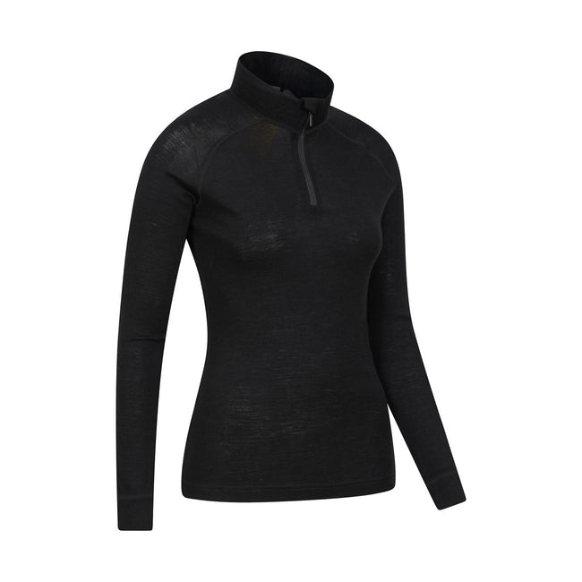 Black - Back - Mountain Warehouse Womens-Ladies Merino Wool Zip Neck Thermal Top