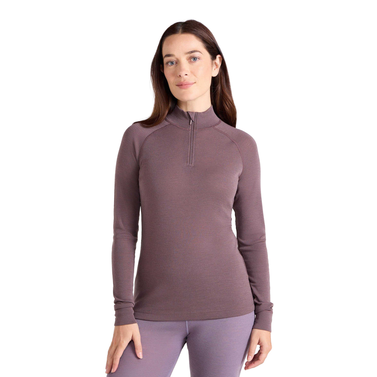 Brown - Pack Shot - Mountain Warehouse Womens-Ladies Merino Wool Zip Neck Thermal Top