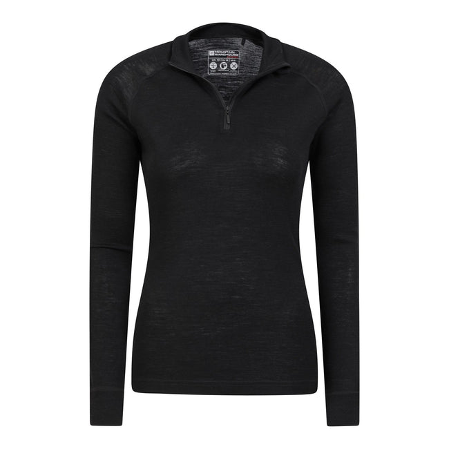 Black - Side - Mountain Warehouse Womens-Ladies Merino Wool Zip Neck Thermal Top