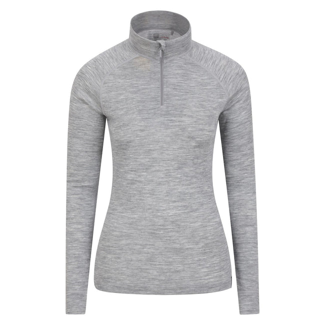 Light Grey - Front - Mountain Warehouse Womens-Ladies Merino Wool Zip Neck Thermal Top