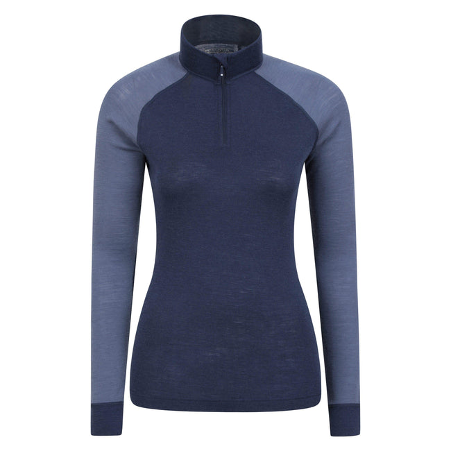 Navy - Front - Mountain Warehouse Womens-Ladies Merino Wool Zip Neck Thermal Top