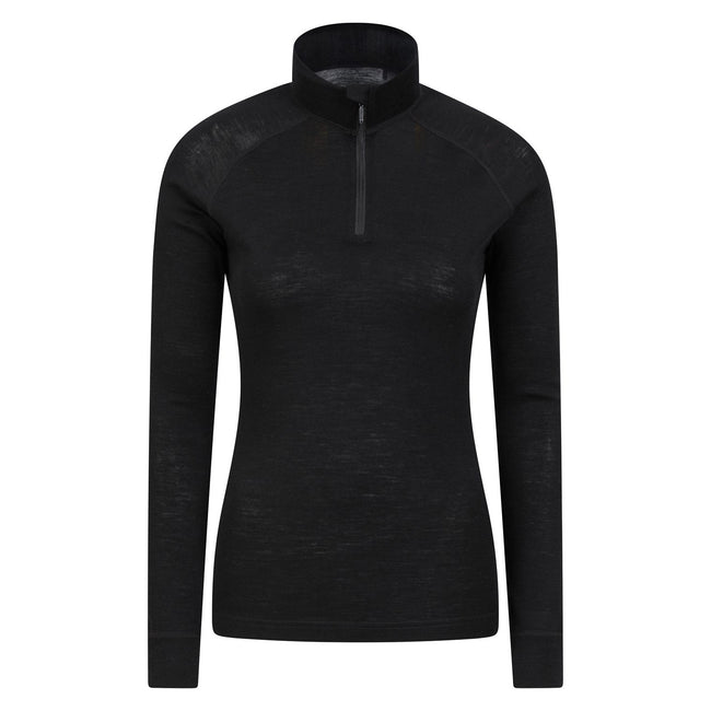 Black - Front - Mountain Warehouse Womens-Ladies Merino Wool Zip Neck Thermal Top