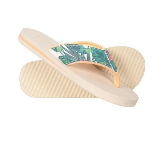 Beige-Green - Front - Animal Womens-Ladies Swish Floral Recycled Flip Flops