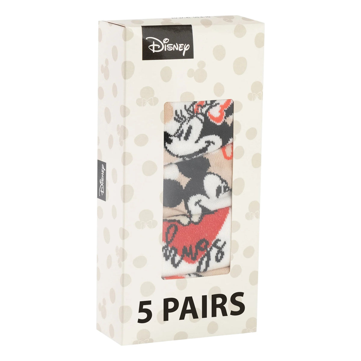 Beige - Side - Disney Womens-Ladies Mickey & Minnie Mouse Calf-Length Socks (Pack of 5)