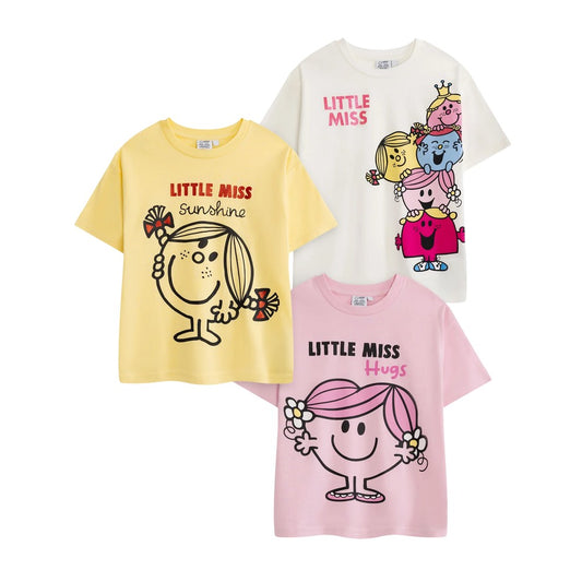 Multicoloured - Front - Mr Men & Little Miss Girls Characters Short-Sleeved T-Shirt (Pack of 3)