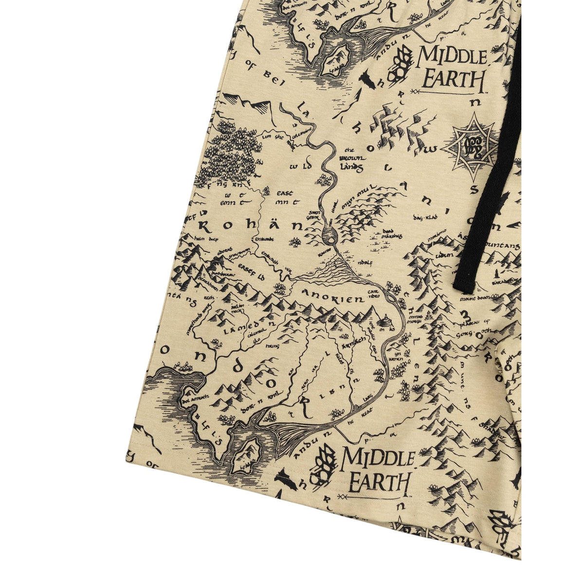 Black - Close up - Lord Of The Rings Mens Middle Earth Map Cotton Short Pyjama Set