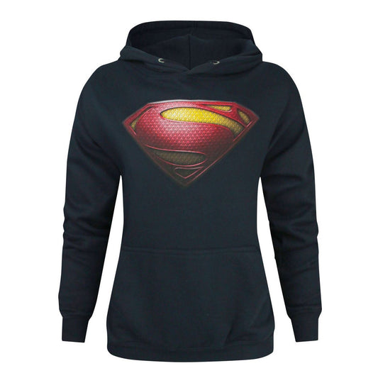 Blue - Front - Superman Womens-Ladies Man Of Steel Logo Hoodie