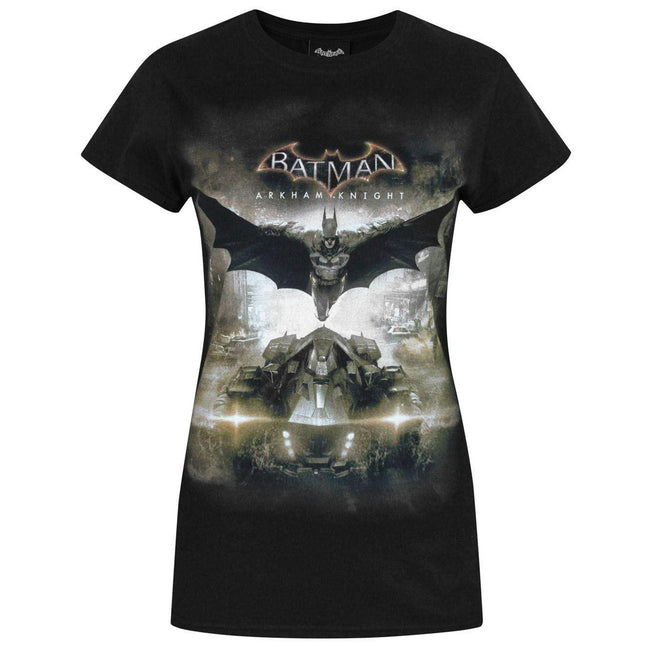 Black - Front - Batman Womens-Ladies Arkham Knight Batmobile T-Shirt