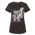 Black - Front - AC-DC Womens-Ladies High Voltage Acid Wash T-Shirt