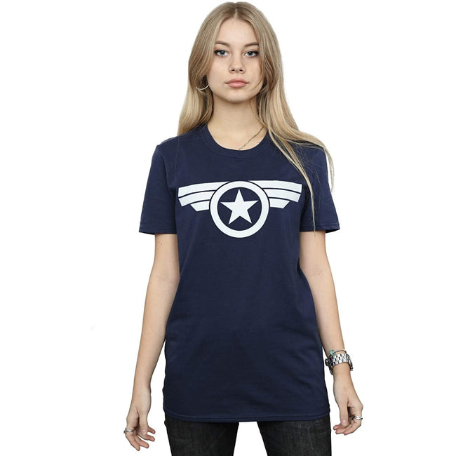 Navy - Side - Captain America: Super Soldier Womens-Ladies Logo T-Shirt