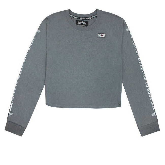 Grey - Front - Harry Potter Womens-Ladies Waiting On My Letter Cropped Sweatshirt