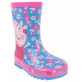 Blue-Pink - Front - Peppa Pig Girls Flower Wellington Boots
