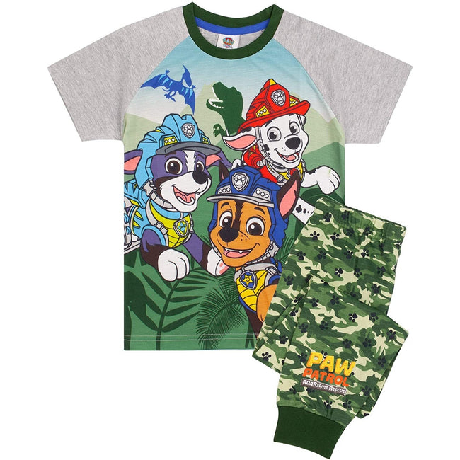 Green-Grey - Front - Paw Patrol Boys Roar-Some Rescue Dinosaur Pyjama Set