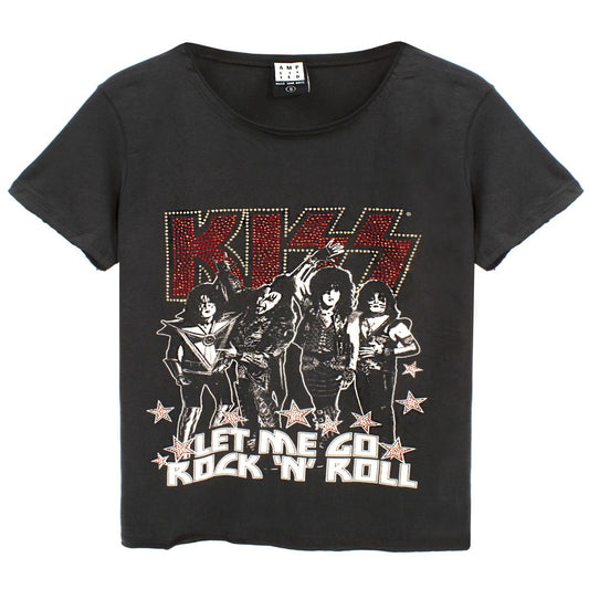 Charcoal - Front - Amplified Womens-Ladies Let Me Go Rock N Roll Kiss Diamante T-Shirt