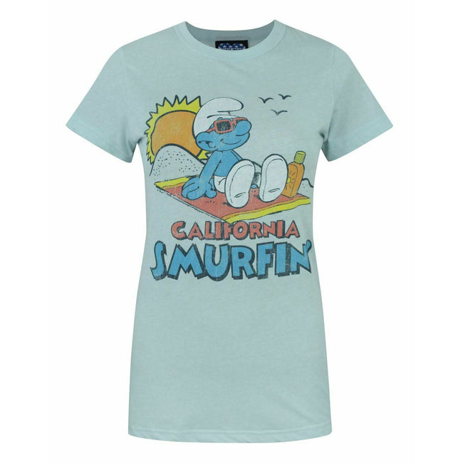 Pale Blue - Front - Junk Food Womens-Ladies California Smurfin´ The Smurfs T-Shirt