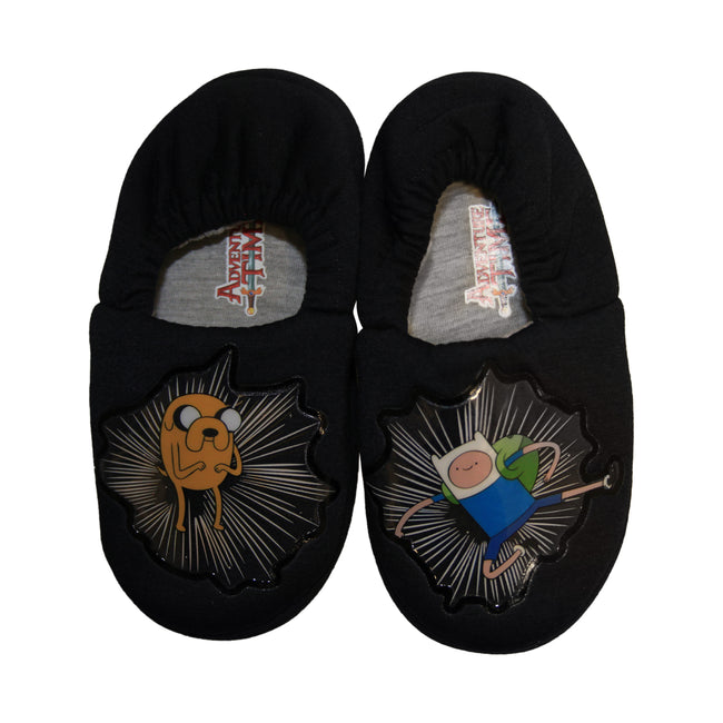 Black - Front - Adventure Time Boys Jake And Finn Slippers