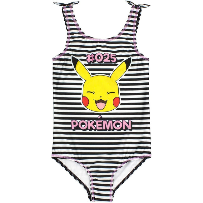 Black-White-Pink - Front - Pokemon Girls Pikachu One Piece Swimsuit
