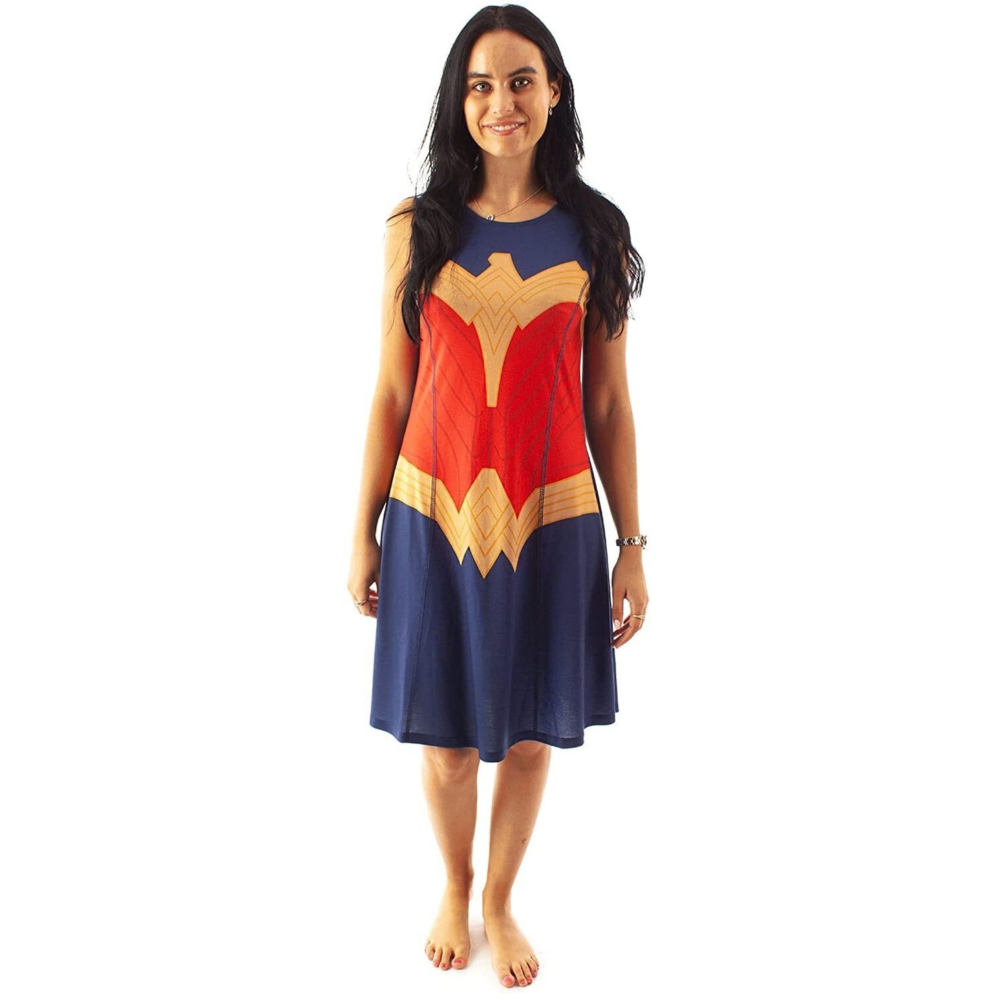 Blue - Side - Wonder Woman Womens-Ladies Skater Costume Dress
