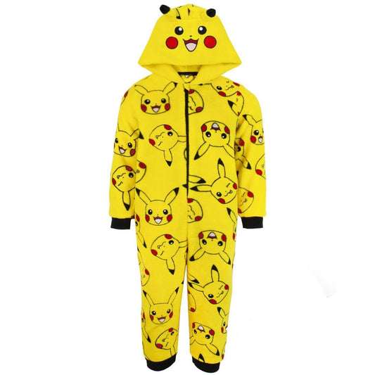 Yellow - Front - Pokemon Childrens-Kids Pikachu 3D Ears Sleepsuit