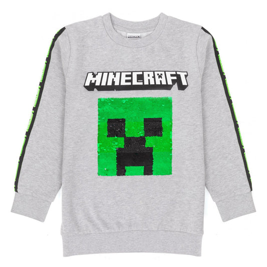 Grey - Front - Minecraft Childrens-Kids Sequin Flip Sweatshirt