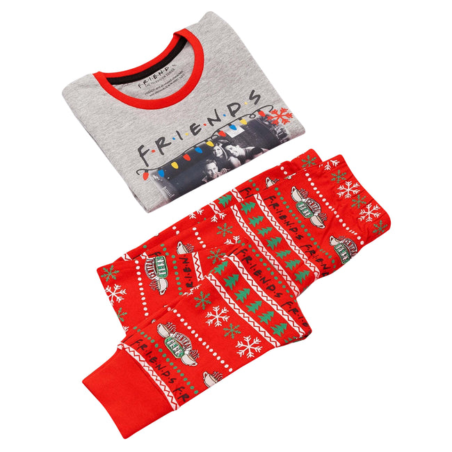 Grey-Red - Close up - Friends Girls Christmas Pyjama Set