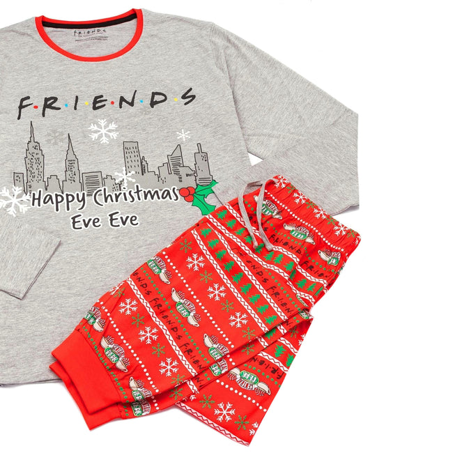 Grey-Red - Close up - Friends Mens Christmas Pyjama Set
