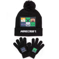 Black-Green - Back - Minecraft Childrens-Kids Characters Hat Gloves And Scarf Set