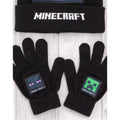 Black-Green - Side - Minecraft Childrens-Kids Characters Hat Gloves And Scarf Set