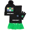 Black-Green - Front - Minecraft Childrens-Kids Characters Hat Gloves And Scarf Set