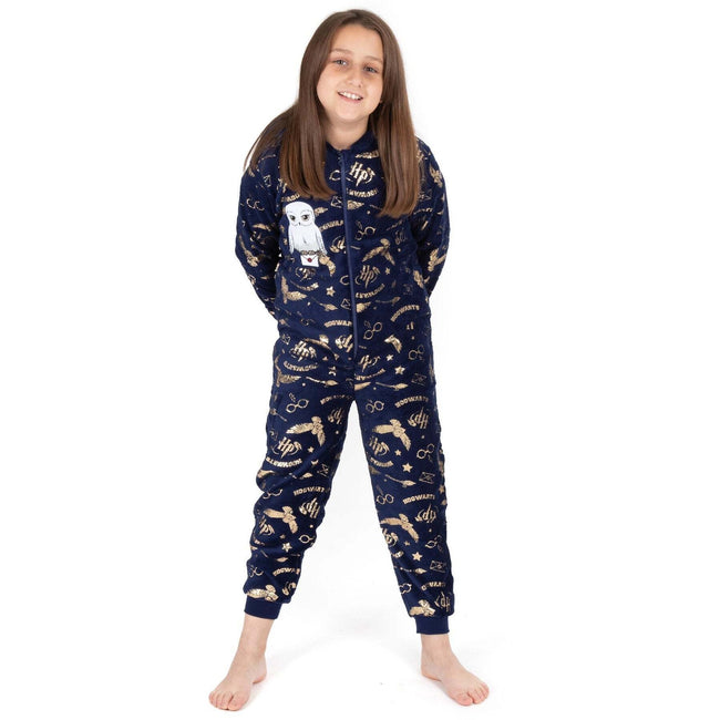 Navy-Gold - Back - Harry Potter Childrens-Kids Sleepsuit