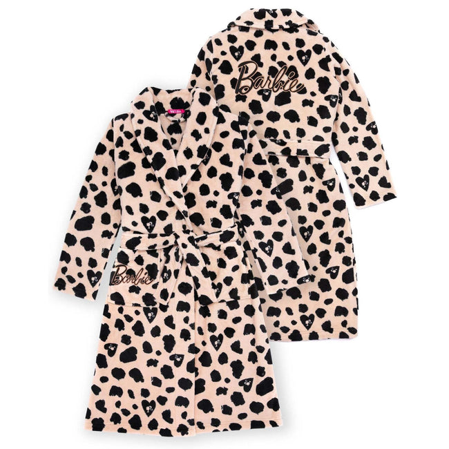 Black-Brown - Side - Barbie Womens-Ladies Leopard Print Dressing Gown