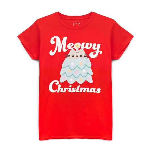 Red - Front - Pusheen Womens-Ladies Meowy Christmas T-Shirt