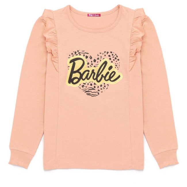 Peach-Black-Gold - Front - Barbie Girls Frill Top