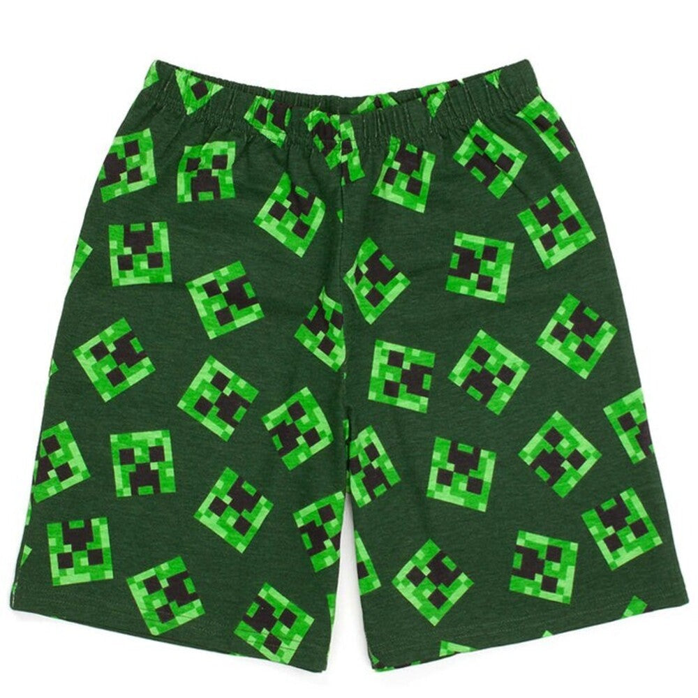 Heather Grey-Green-Black - Side - Minecraft Boys Short Pyjama Set
