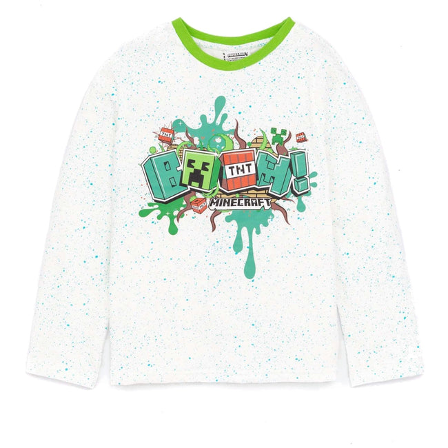 White-Black-Green - Lifestyle - Minecraft Childrens-Kids Boom! Dressing Gown & Pyjama Set