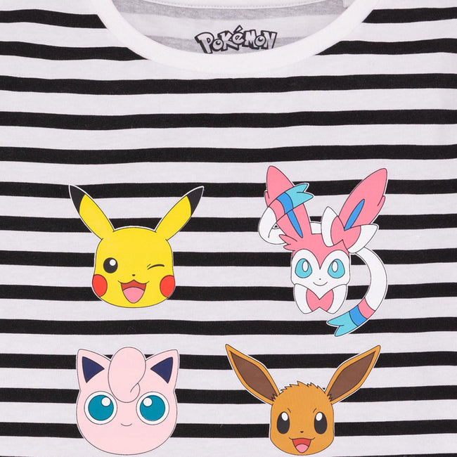 Black-White - Side - Pokemon Girls Striped T-Shirt