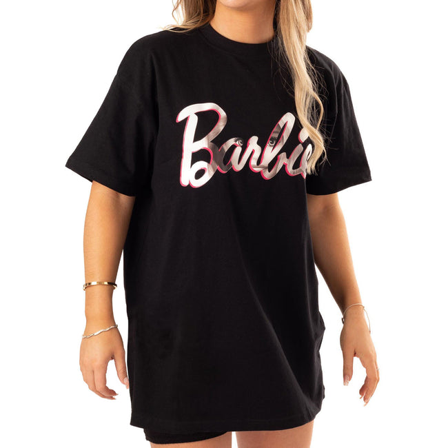 Black-Pink - Close up - Barbie Womens-Ladies Oversized T-Shirt