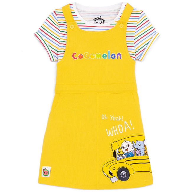 Yellow-White - Front - Cocomelon Girls Oh Yeah! Whoa! Pinafore Dress Set
