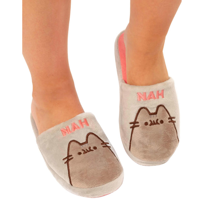 Grey-Pink-Brown - Side - Pusheen Womens-Ladies Nah Slippers