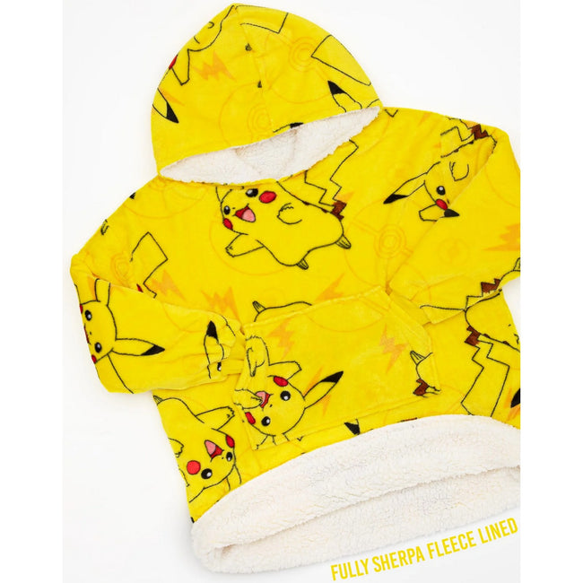 Yellow - Side - Pokemon Childrens-Kids Pikachu Oversized Hoodie Blanket