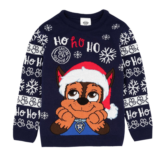 Navy - Front - Paw Patrol Childrens-Kids Chase Knitted Christmas Jumper