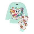 Teal-Grey - Front - Paw Patrol Childrens-Kids Skye & Everest Long-Sleeved Pyjama Set