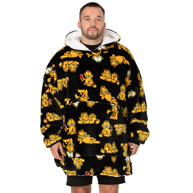 Black-Orange - Front - Garfield Unisex Adult Oversized Hoodie Blanket
