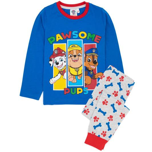 Blue-Grey - Front - Paw Patrol Childrens-Kids Long-Sleeved Pyjama Set