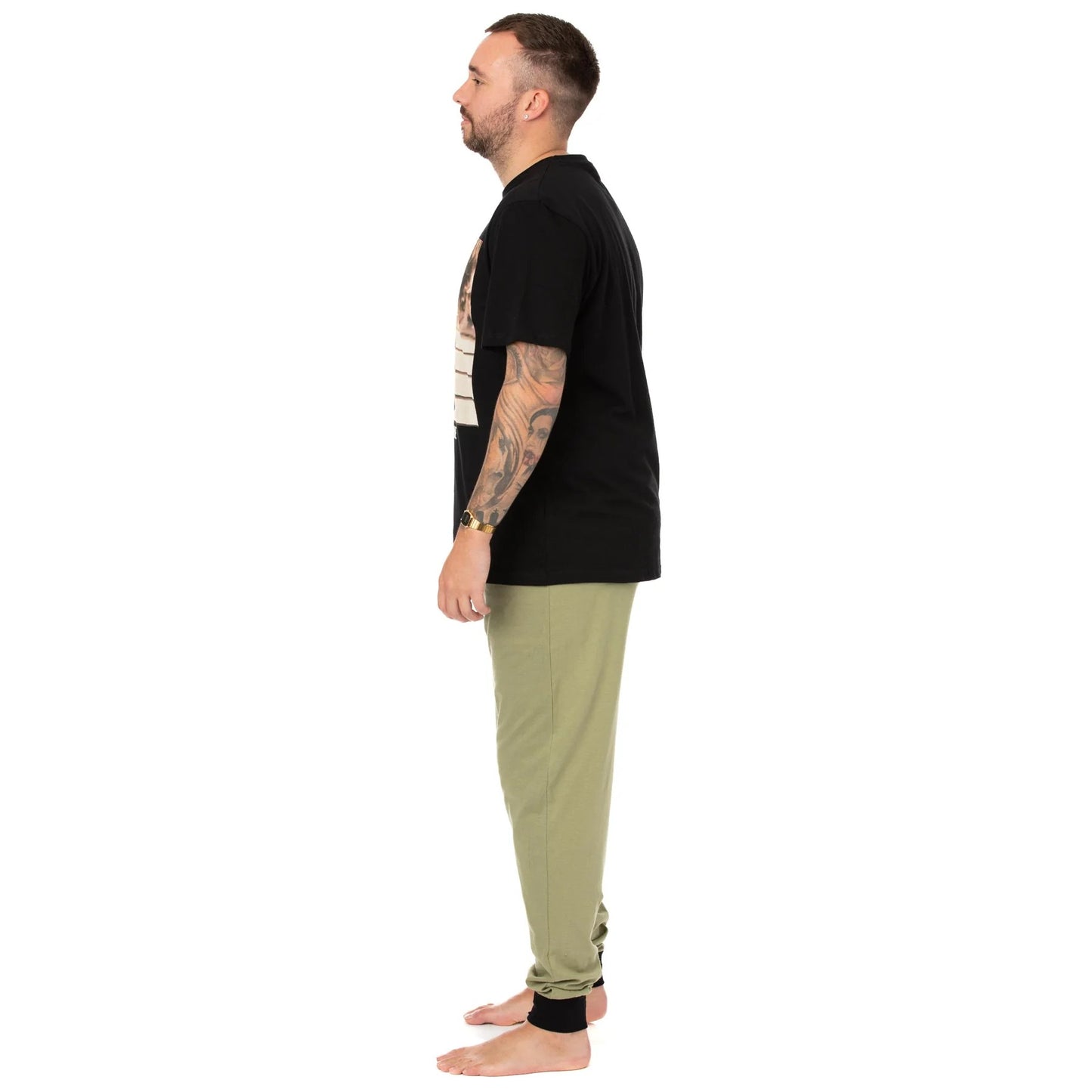 Black-Green - Close up - Star Wars: The Mandalorian Mens Snack Time Long Pyjama Set