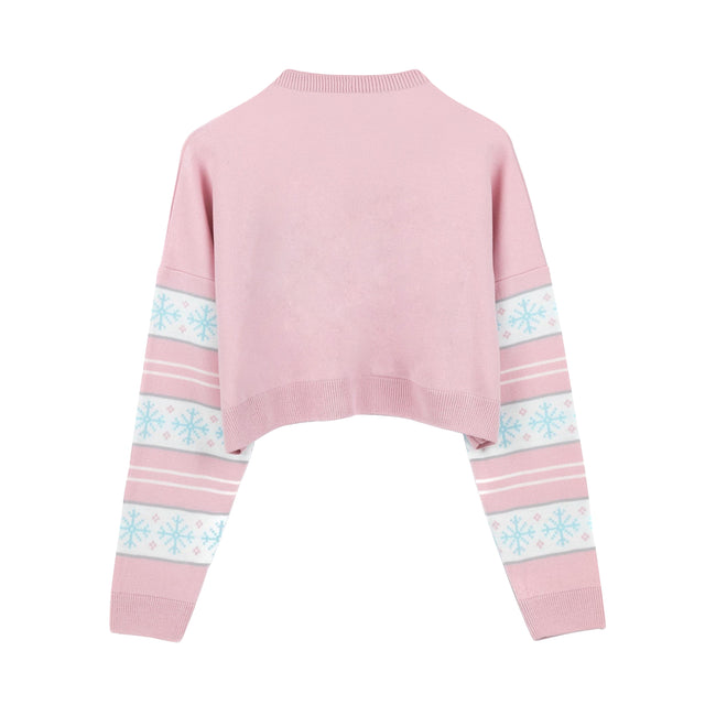 Pink-White - Back - Barbie Womens-Ladies Logo Cropped Jumper